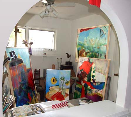paintings in studio